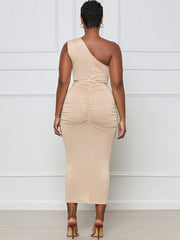 One Shoulder Belted Bodycon Midi Dresses Newgew