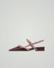 Pointed-toe Solid Color Splicing Studded Buckle Flat Sandals Newgew