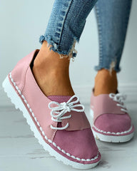Colorblock Lace-up Casual Slip-On Flats Newgew