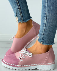 Colorblock Lace-up Casual Slip-On Flats Newgew