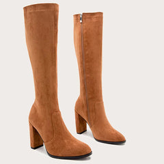 Chunky High heeled Retro Side Zip Over Knees Boots Newgew