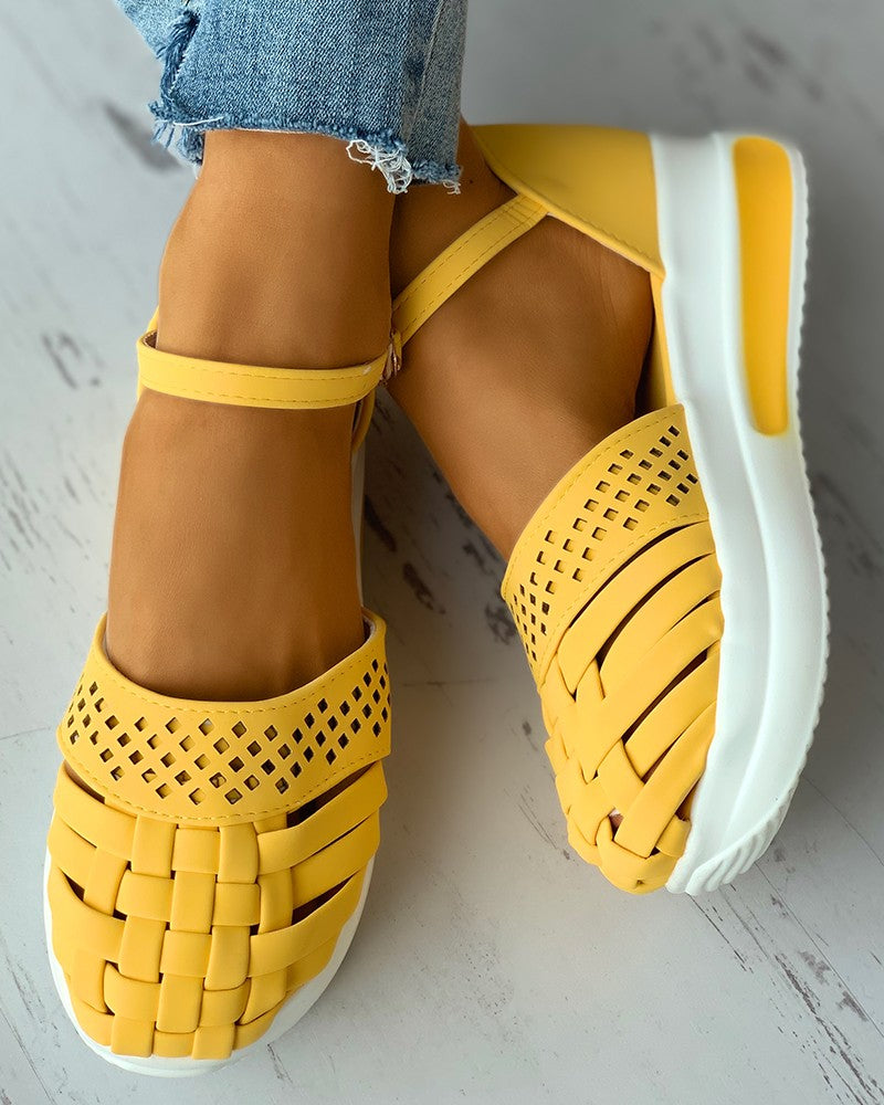 Braided Hollow Out Ankle Strap Flatform Shoes Newgew