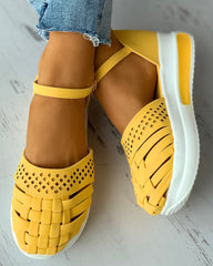 Braided Hollow Out Ankle Strap Flatform Shoes Newgew