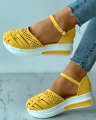Braided Hollow Out Ankle Strap Flatform Shoes Newgew