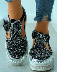 Studded Bowknot Cutout Casual Shoes Newgew
