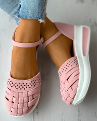 Braided Hollow Out Ankle Strap Flatform Shoes Newgew