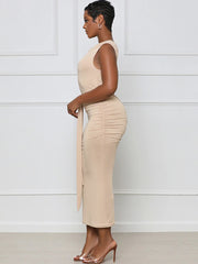 One Shoulder Belted Bodycon Midi Dresses Newgew