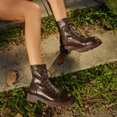 Brown Lace-up Martin Boots Lace Detail Back Zipper Martin Boots Newgew