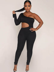 One Shoulder Cutout Bodycon Rompers Newgew