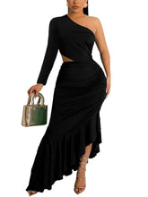 One Shoulder Cutcut High Low Ruffle Hem Maxi Dresses Newgew