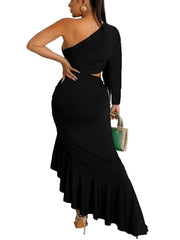 One Shoulder Cutcut High Low Ruffle Hem Maxi Dresses Newgew