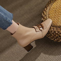 Elena Square Toe Ankle Boots with Chain NEW GEW