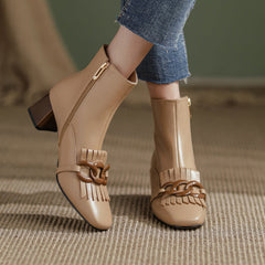 Elena Square Toe Ankle Boots with Chain NEW GEW