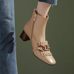 Elena Square Toe Ankle Boots with Chain NEW GEW