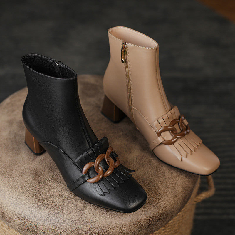 Elena Square Toe Ankle Boots with Chain NEW GEW