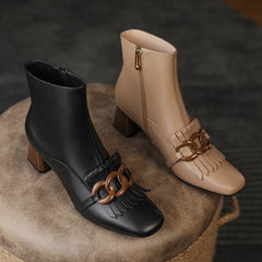 Elena Square Toe Ankle Boots with Chain NEW GEW