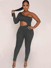 One Shoulder Cutout Bodycon Rompers Newgew