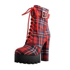 Chunky Red Plaid Boots Newgew