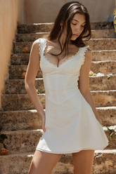 White Pin Pleated Mini Dress Newgew