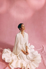 Tie Detailed Ruffled Crepe Dress Newgew