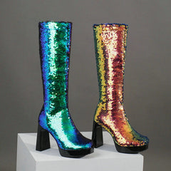 Ladies Sequin Knee-High Boots Newgew