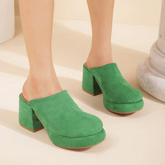 Suede Chunky Mules Heeled Pumps Newgew