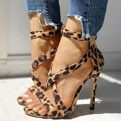 Leopard Faux Suede Crisscross Zipper Back Thin Heels Pairmore