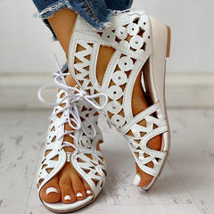 Hollow Out Lace-Up Pu Wedge Sandals Pairmore