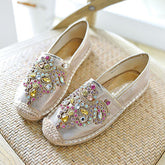 Colorful Rhinestone Fisherman Espadrilles Flats Pairmore
