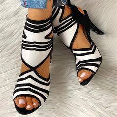 Colorblock Striped Peep Toe Thin Heeled Heels Pairmore