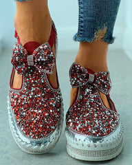 Studded Bowknot Cutout Casual Shoes Newgew