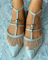 Mesh Chain Metal Decor Pointed Toe Flats Newgew