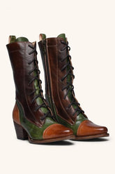 Viantage Leather Lace Up Chunky Heel Boots Newgew