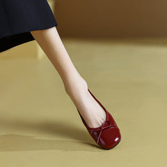 Fatma Burgundy Ballet Flats with Bow Newgew