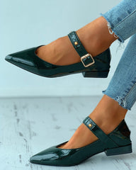 Pointed Toe Buckled Chunky Mary Jane Newgew