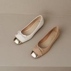 Falon Beige Ballet Flats with Bow NEW GEW