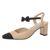 Alisa Cap Toe Chunky Low Heel Pumps with Bow Newgew