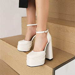 Hazel White Square Toe Heels Newgew