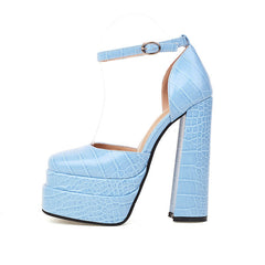 Hazel Square Toe Blue Platform Heels Newgew