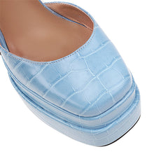 Hazel Square Toe Blue Platform Heels Newgew