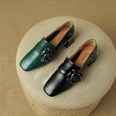 Iona Crocodile Floral Loafer Heels Black Newgew