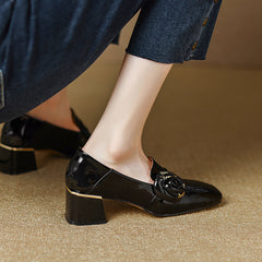 Iona Crocodile Floral Loafer Heels Black Newgew