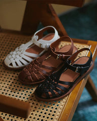 Solid Cut-out Roman Round -toe Flat Sandals Newgew