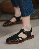 Solid Cut-out Roman Round -toe Flat Sandals Newgew