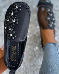 Studded Floral Pattern Sheer Mesh Casual Shoes Newgew