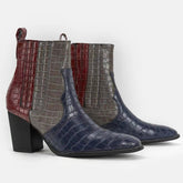 Chunky High Heel Color Blocking Snake Print Boots Newgew