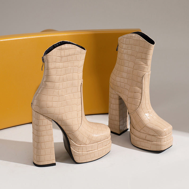 Gabby Embossed Leather Nude Ankle Boots Newgew