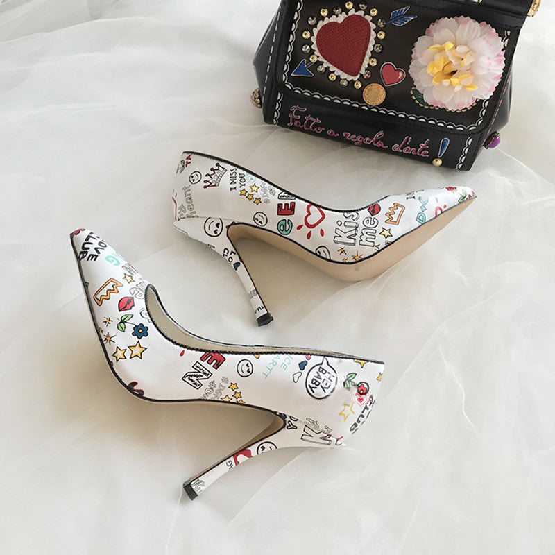 Berna Emoji Print Heels Newgew