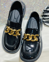 Round Toe Chain Decor Slip On Loafers Newgew
