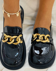 Round Toe Chain Decor Slip On Loafers Newgew